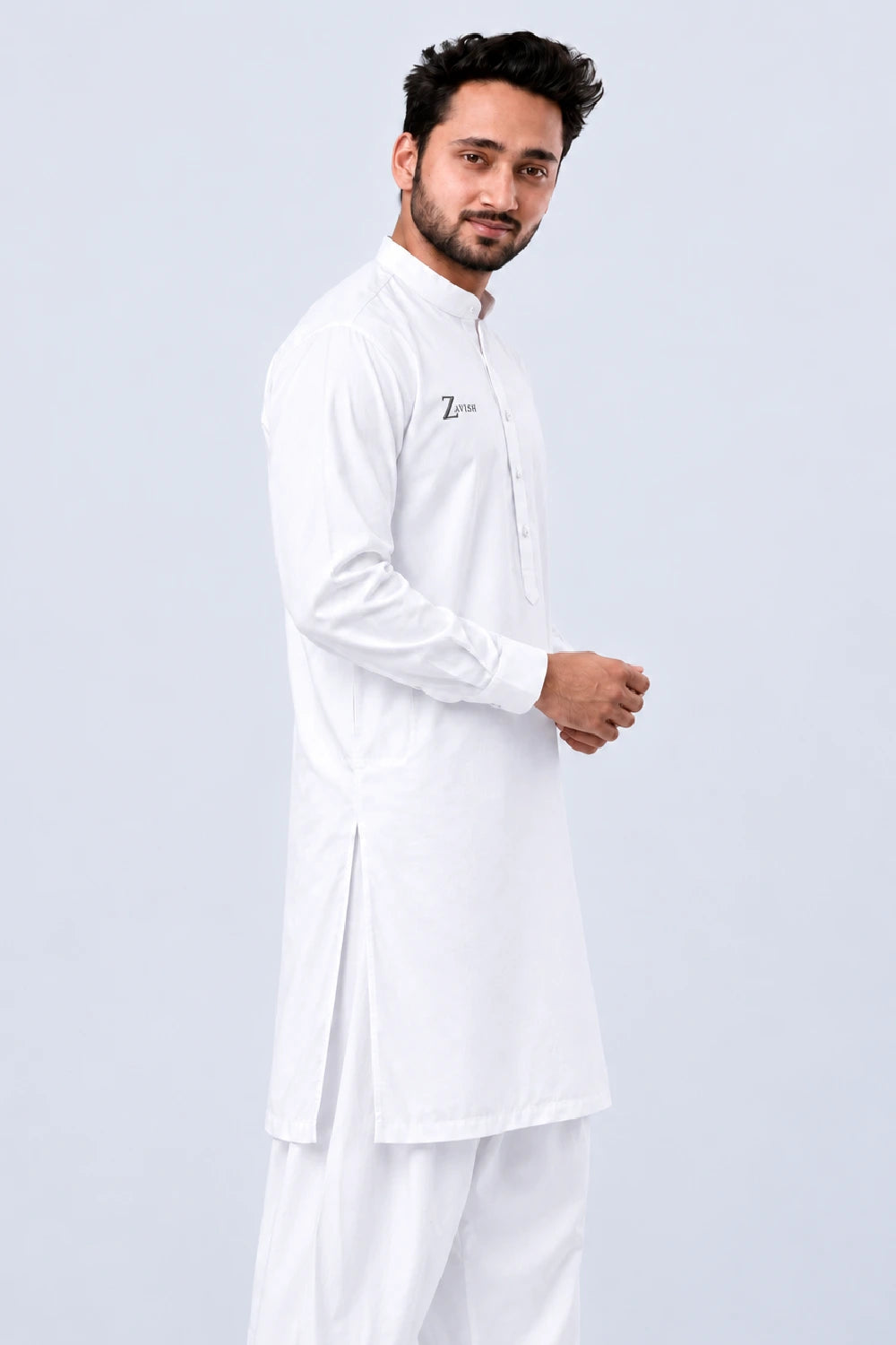 Zavish Casual White Kameez Shalwar