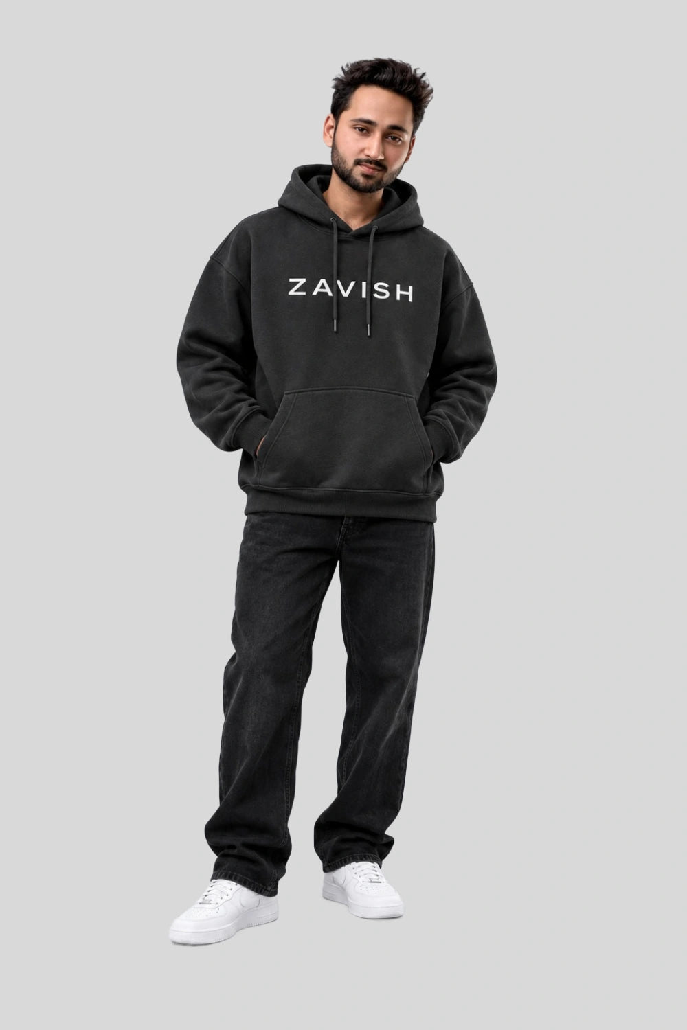 Zavish Logo Premium Black Oversized Hoodie